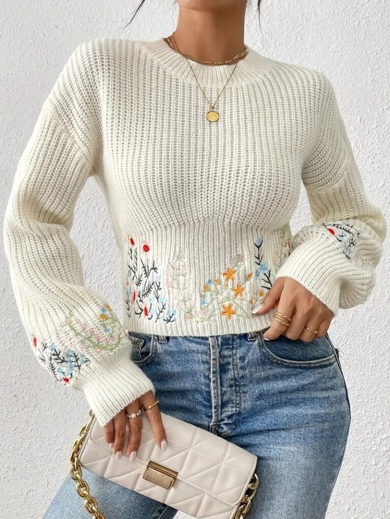 Women’s Floral Embroidered Knit Sweater