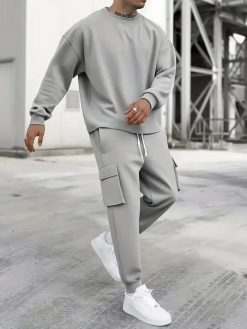Men’s Light Gray Cargo Sweat 2-Piece Set